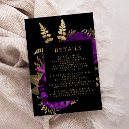 Tarjeta De Recepción Detalles del Boda Moody Dark Floral Purple Gold
