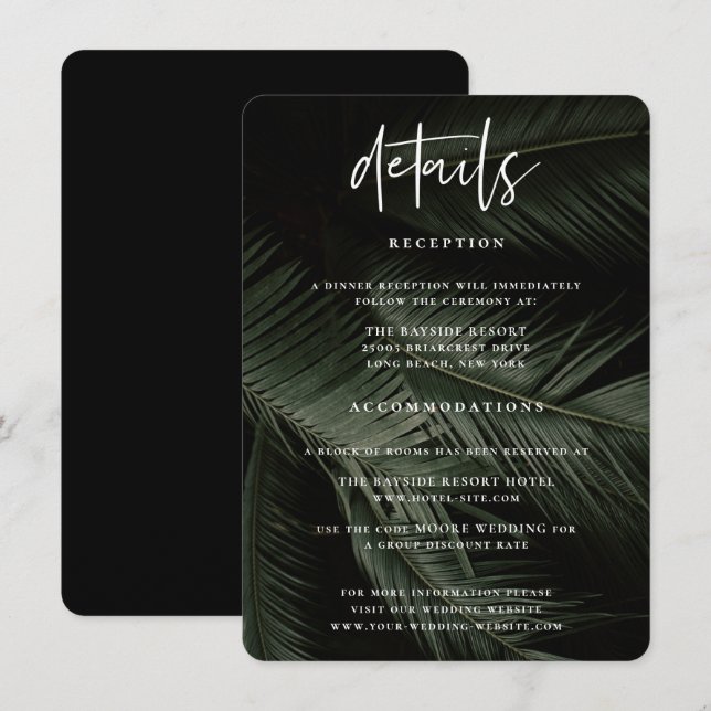 Tarjeta De Recepción Detalles del Boda Moody Tropics (Anverso / Reverso)