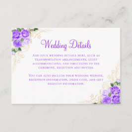 Tarjeta De Recepción Detalles del Boda morado acuarela floral dorado
