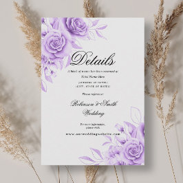 Tarjeta De Recepción Detalles del Boda morado floral romántico