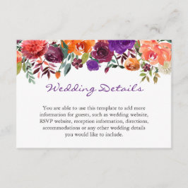 Tarjeta De Recepción Detalles del Boda morado Naranja borgoña