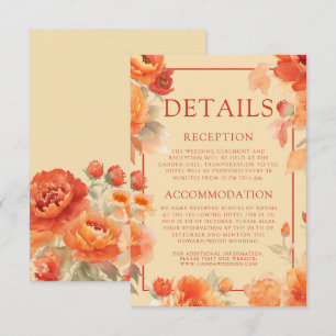 Tarjeta De Recepción Detalles del boda Naranja Quemado Floral