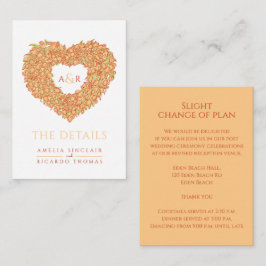 Tarjeta De Recepción detalles del boda naranja tulipano monograma cardí