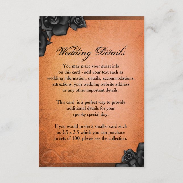 Tarjeta De Recepción Detalles del Boda Naranja y Rosas negros de Hallow (Anverso)