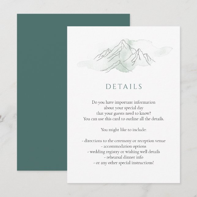 Tarjeta De Recepción Detalles del Boda Natural de la Montaña de la Acua (Anverso / Reverso)