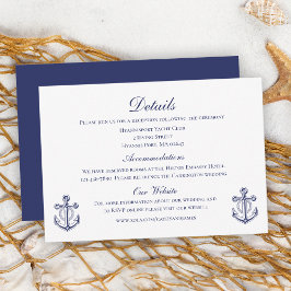 Tarjeta De Recepción Detalles del Boda Náutico Azul de la Marina Anchor