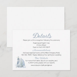 Tarjeta De Recepción Detalles del Boda Náutico Azul del faro