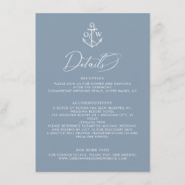 Tarjeta De Recepción Detalles del Boda Náutico del Ancla Azul Dusty