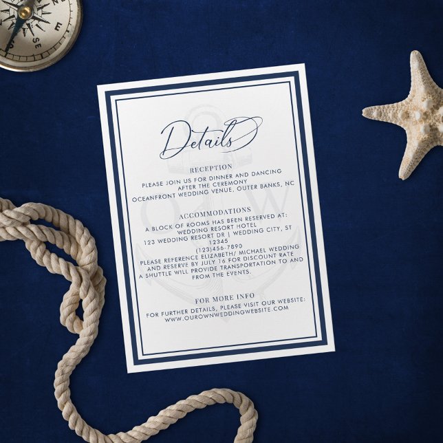 Tarjeta De Recepción Detalles del Boda Náutico del Ancla Blanco Azul de (Subido por el creador)
