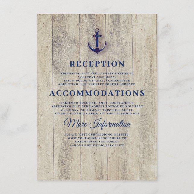 Tarjeta De Recepción Detalles del Boda náutico ruso azul de la Marina (Anverso)
