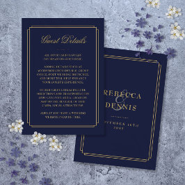 Tarjeta De Recepción Detalles Del Boda Navy Blue And Gold Deco