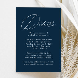 Tarjeta De Recepción Detalles del Boda Navy Modern Elegance