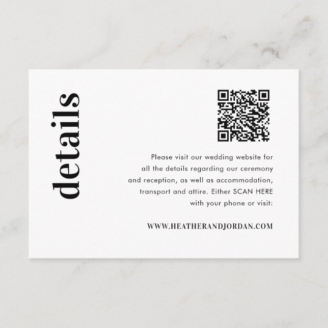 Tarjeta De Recepción Detalles del Boda negrita del código QR (Anverso)