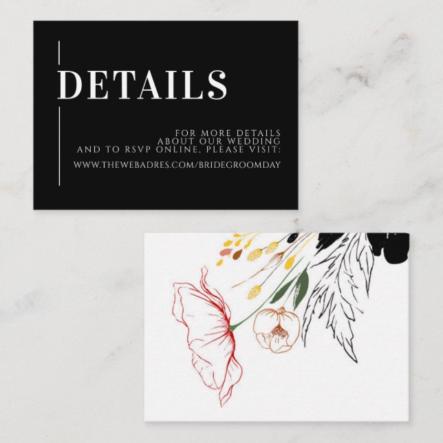 Tarjeta De Recepción Detalles del Boda negro de flores silvestres (Anverso / Reverso)
