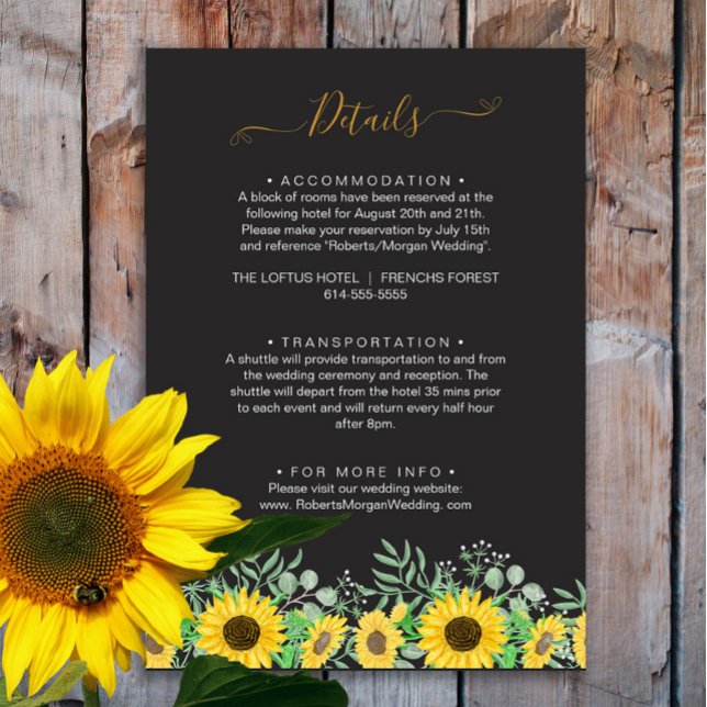 Tarjeta De Recepción Detalles del Boda negro de girasoles acuáticos (Subido por el creador)