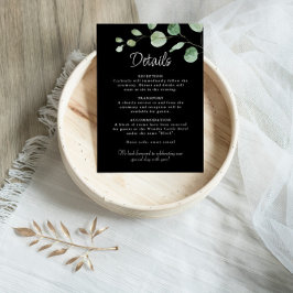Tarjeta De Recepción Detalles del Boda negro del eucalipto minimalista