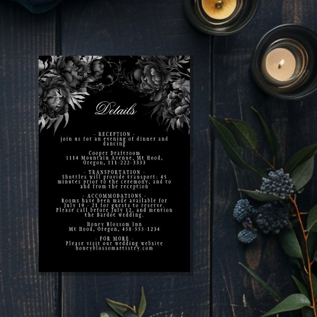 Tarjeta De Recepción Detalles del Boda negro gótico clásico simple (Subido por el creador)