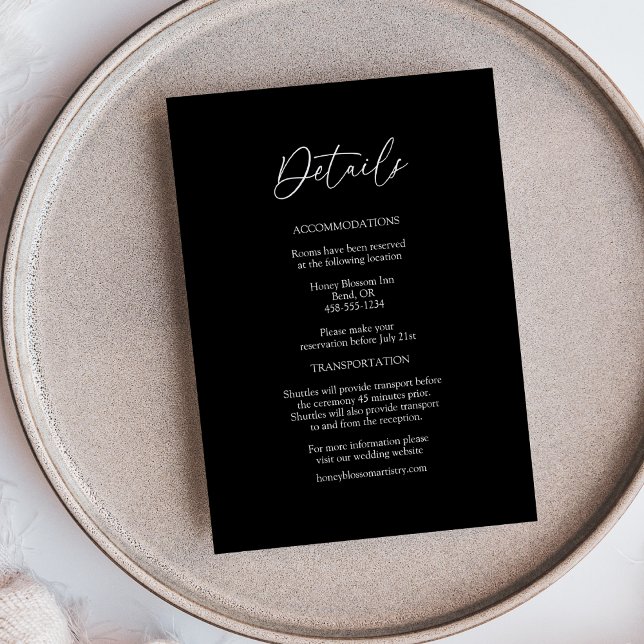 Tarjeta De Recepción Detalles del Boda negro simple clásico moderno (Subido por el creador)