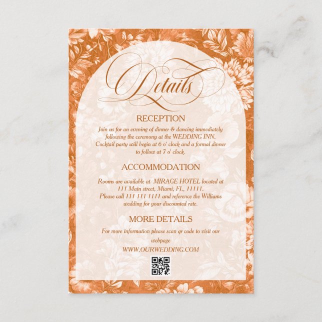 Tarjeta De Recepción Detalles del Boda Neutral de Terracota Floral Vint (Anverso)