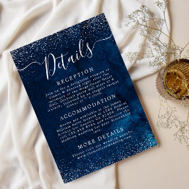 Tarjeta De Recepción Detalles del Boda nocturno Starry Purpurina Azul d