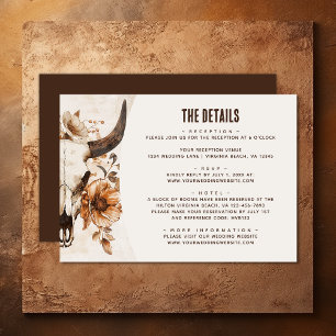 Tarjeta De Recepción Detalles del Boda Occidental de Boho Floral de Cow