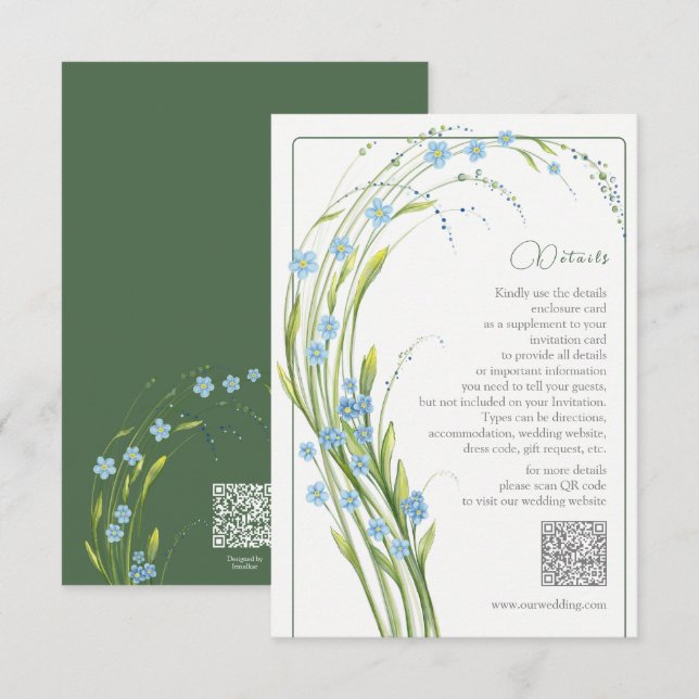 Tarjeta De Recepción Detalles del Boda Olvidar-No (Anverso / Reverso)