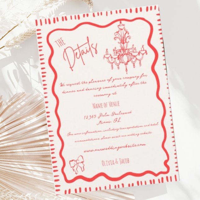 Tarjeta De Recepción Detalles del Boda ondulado rojo de mano caprichosa (Subido por el creador)
