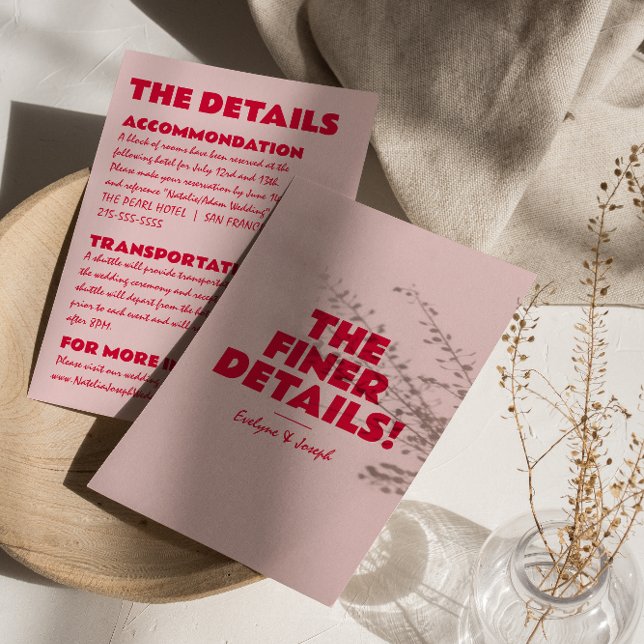 Tarjeta De Recepción Detalles del Boda original brillante rosa rojo neg (Subido por el creador)