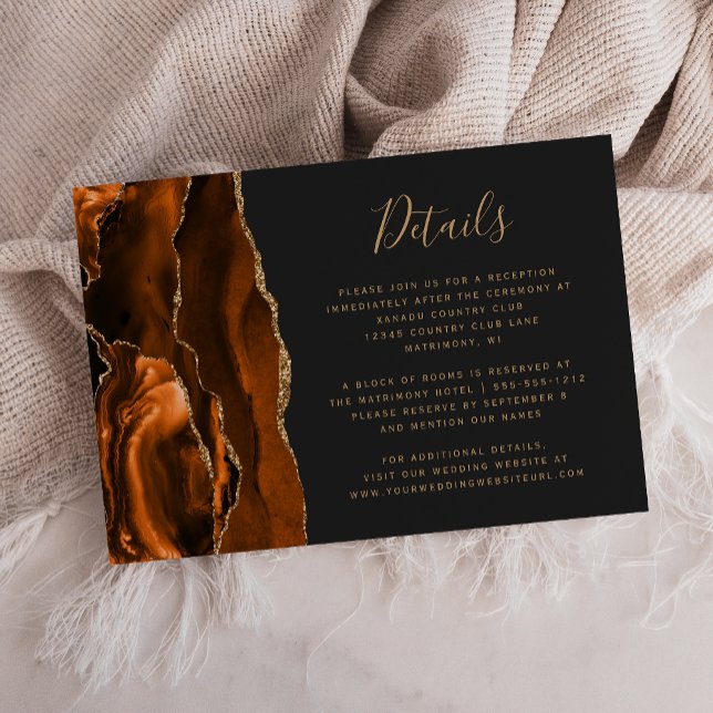 Tarjeta De Recepción Detalles del Boda oscuro de la Agate de Oro Naranj (Subido por el creador)