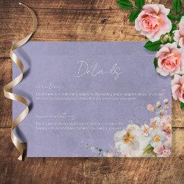 Tarjeta De Recepción Detalles del Boda Pastel Floral Moderno Púrpura