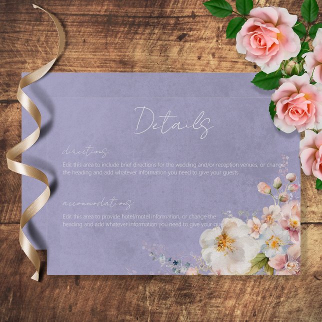 Tarjeta De Recepción Detalles del Boda Pastel Floral Moderno Púrpura (Subido por el creador)