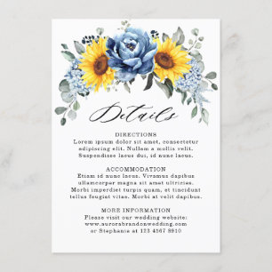 Tarjeta De Recepción Detalles del Boda peony de pizarra azul girasol