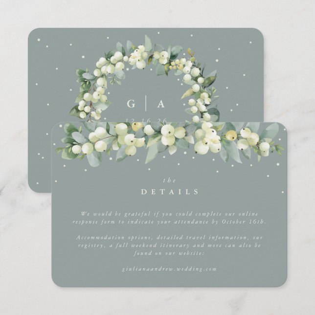 Tarjeta De Recepción Detalles del Boda Pequeño Fresa Verde + Eucalyptus (Anverso / Reverso)