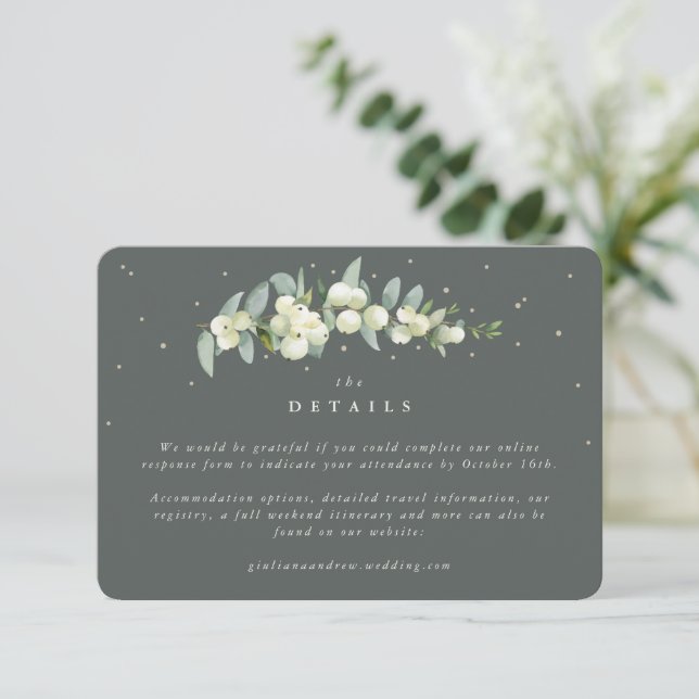 Tarjeta De Recepción Detalles del Boda Pequeño Fresa Verde + Eucalyptus (Anverso de pie)