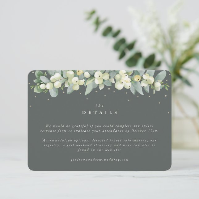 Tarjeta De Recepción Detalles del Boda Pequeño Fresa Verde + Eucalyptus (Anverso de pie)