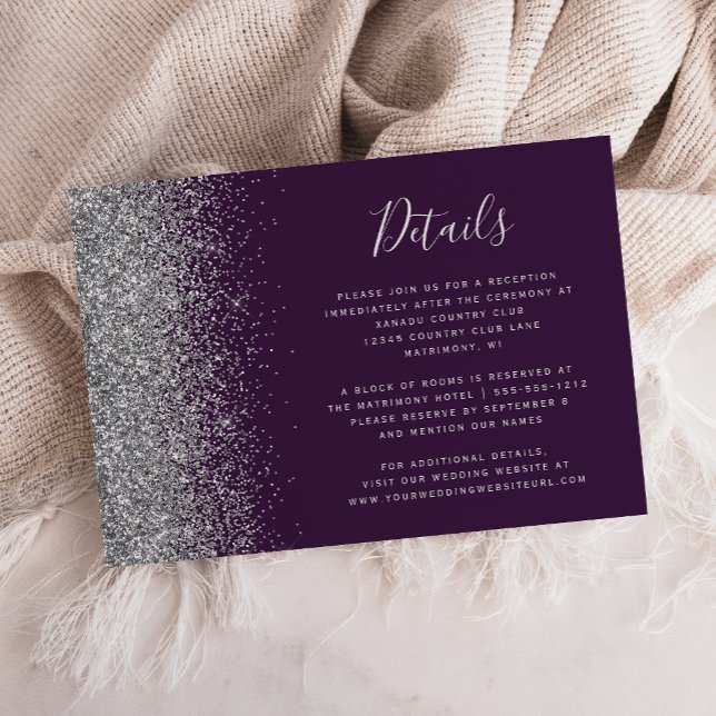 Tarjeta De Recepción Detalles del Boda perimetral de Purpurina morado p (Subido por el creador)