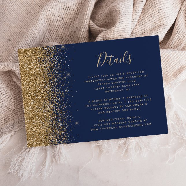 Tarjeta De Recepción Detalles del Boda perimetral Purpurina de oro azul (Subido por el creador)