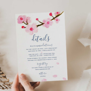 Tarjeta De Recepción Detalles del Boda Pink Cherry Blossom