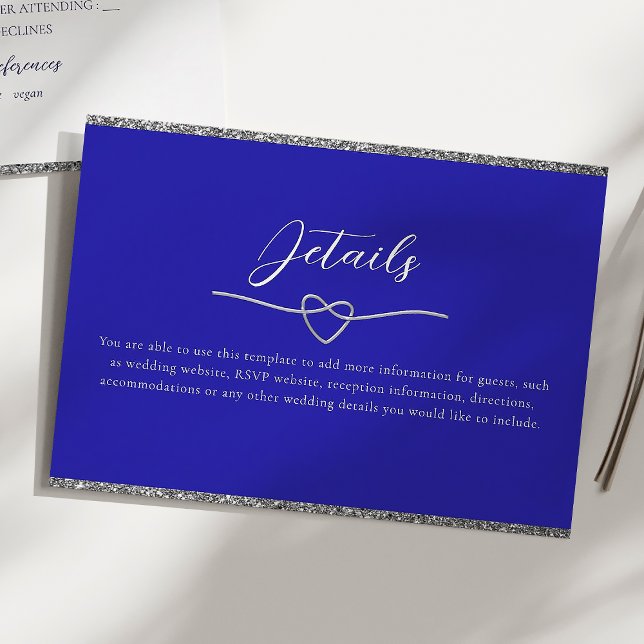 Tarjeta De Recepción Detalles del Boda Plata de moda y Azul Real (Subido por el creador)