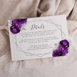 Tarjeta De Recepción Detalles del Boda Plata Floral Pluma Púrpura