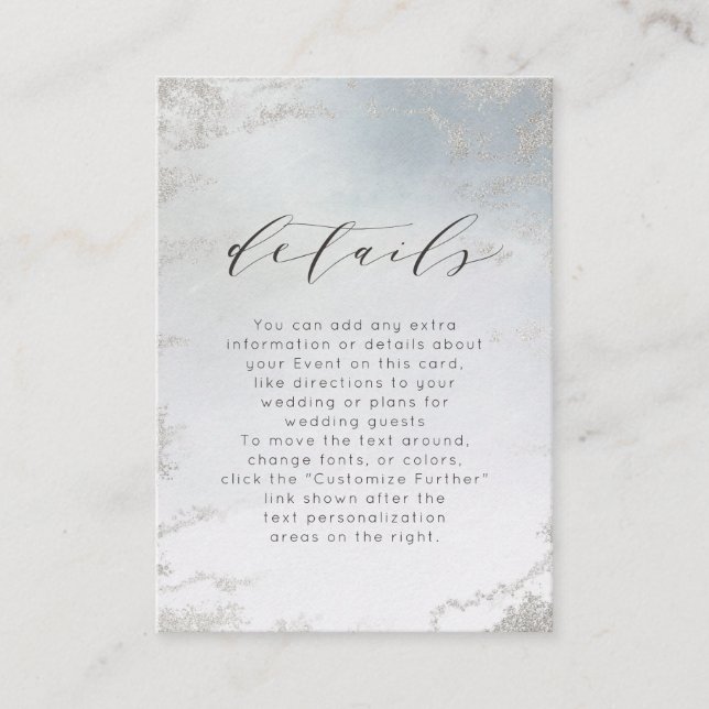 Tarjeta De Recepción Detalles del Boda plateado Ombre Dusty Blue Froste (Anverso)