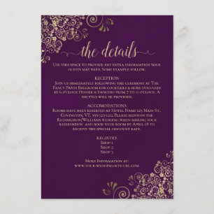 Tarjeta De Recepción Detalles del Boda Purple de Plum Elegante