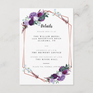 Tarjeta De Recepción Detalles del Boda Purple Floral