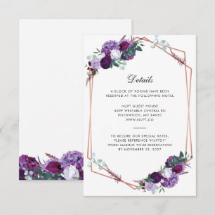 Tarjeta De Recepción Detalles del Boda Purple Floral