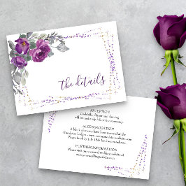 Tarjeta De Recepción Detalles del Boda Purple Floral Elegant Script