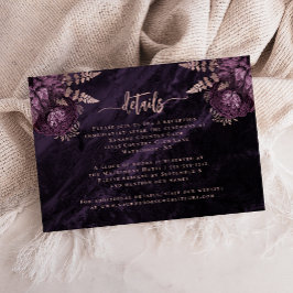 Tarjeta De Recepción Detalles del Boda Purple Rosa Gold Floral Script