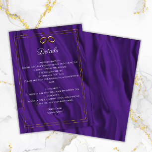 Tarjeta De Recepción Detalles del Boda Purple Shimmer & Gold Rings
