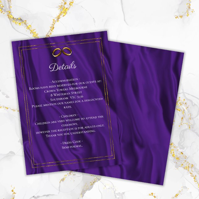 Tarjeta De Recepción Detalles del Boda Purple Shimmer & Gold Rings (Subido por el creador)