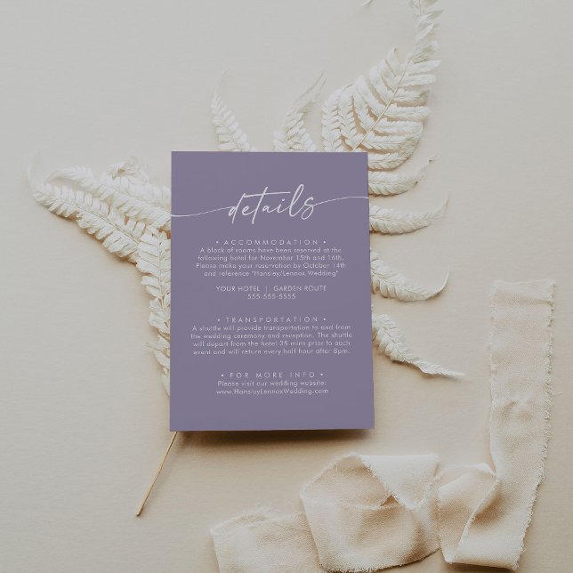Tarjeta De Recepción Detalles del Boda púrpura Boho Moda Lavender (Subido por el creador)