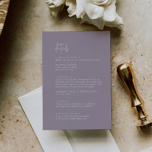 Tarjeta De Recepción Detalles del Boda púrpura de lavanda de Moda moder